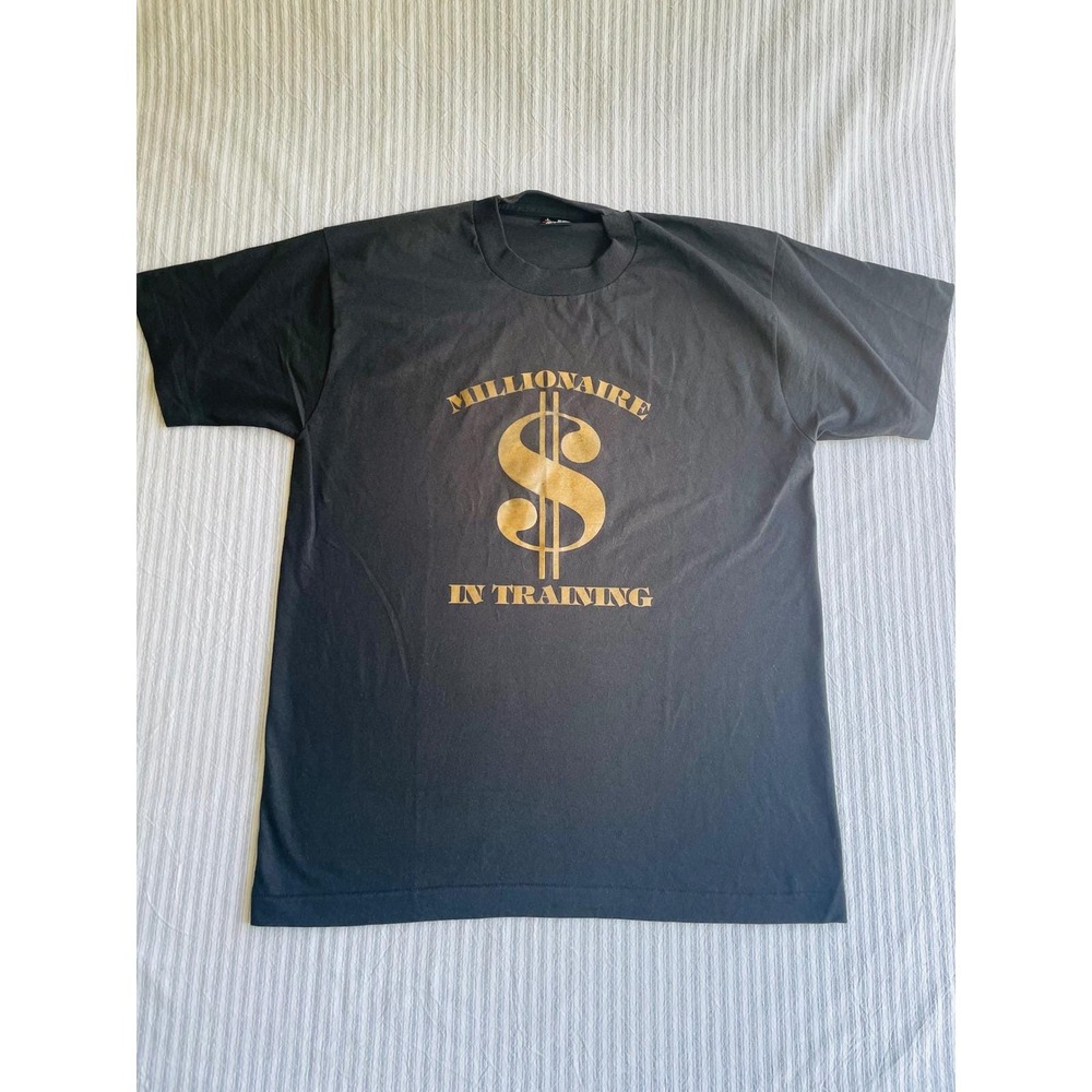 Vintage Best‎ Fruit of the Loom Millionaire In Training T-Shirt Black Gold Large